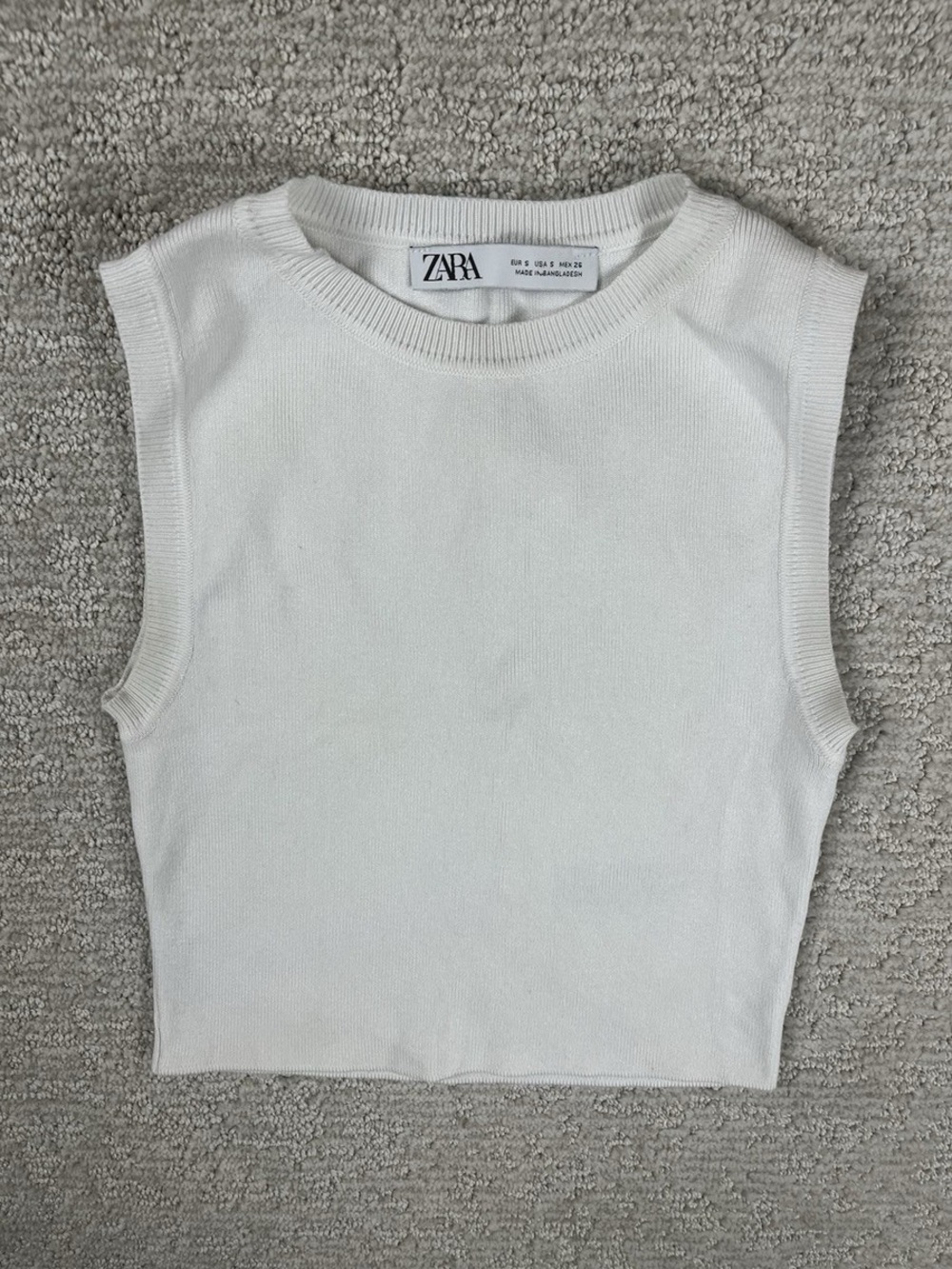Zara Sleeveless Knit White Ribbed Tank Top